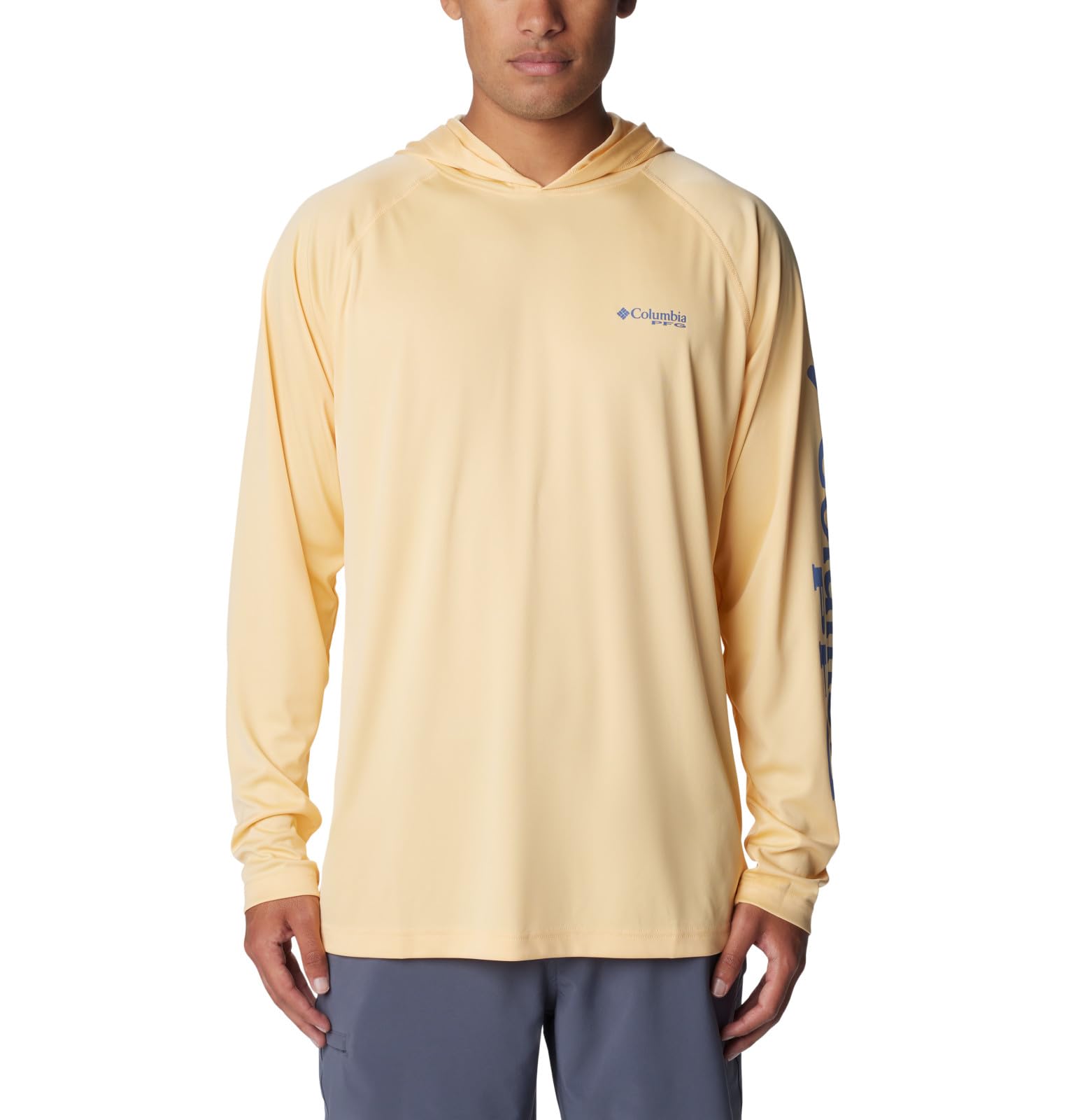 Columbia Men’s Terminal Tackle Hoodie, Cocoa Butter/Bluebell Logo, X-Large Tall