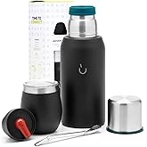 BALIBETOV Yerba Mate Kit - Includes 1 Mate Cup, 1 Straw, and 1 Thermal Flask with 2 Stoppers - The Stainless Steel Yerba Mate Gourd, Includes Lid (Black)