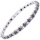 RIZILIA Round Multi-Color CZ Birthstone White Gold Plated Tennis Bracelet, 7"