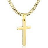 Gnamy Cross Necklace for Men Boys Stainless Steel Bible Verse Cross Pendant with Cuban Link Chain (22+2 Inches) | Easter Christian Religious Jewelry Gifts