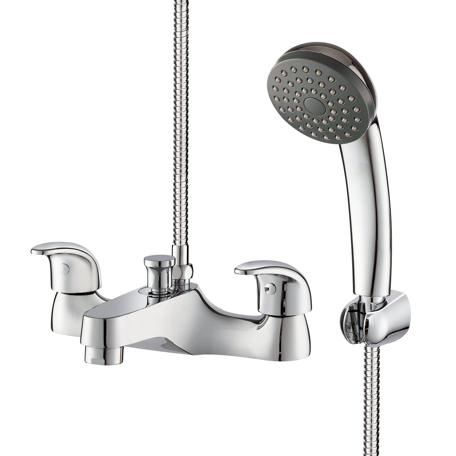Bathroom Taps with Shower Attachment, BATHWEST Bath Taps with Shower, Brass Chrome Modern Dual Lever Bathroom Sink Taps with Shower 062B