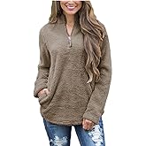 FOURSTEEDS Women's Casual Sherpa Fleece Pullover 1/4 Zipper Long Sleeve Collar Outwear Jacket Coat, Vintage White, XS