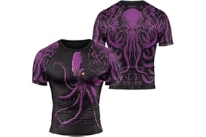 RASHNINJA Octopus Mens Jiu Jitsu Rash Guard Short Sleeve Compression Training Rash Guard MMA BJJ Grappling No Gi