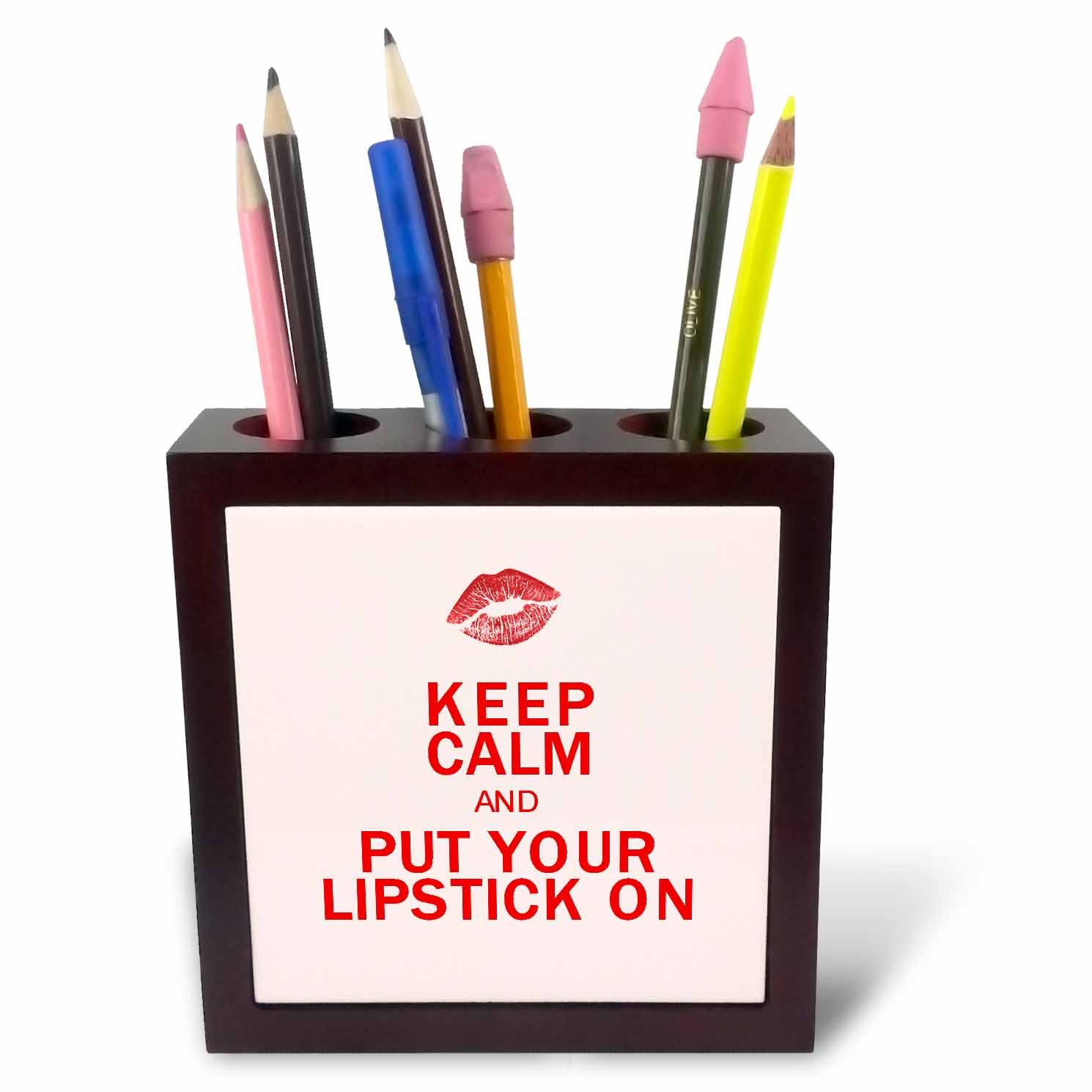 3dRose Keep Calm and Put Your Lipstick on-Tile Pen Holder, 5-Inch (Ph_214536_1), 5 Inches
