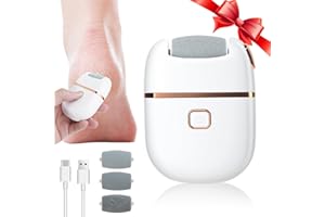 RUIRGO Electric Foot File Electric Foot Callus Remover, Callus Remover for Feet, Rechargeable Pedicure Tools for Feet, 2 Speeds, 3 Grinding Head Replacement Set for Dead Hard Cracked Dry Skin - White