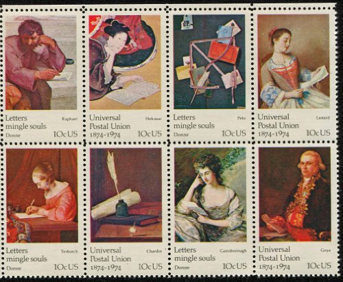 FAMOUS WORKS OF ART ~ UNIVERSAL POSTAL UNION #1537a Block of 8 x 10 cents US Postage Stamps