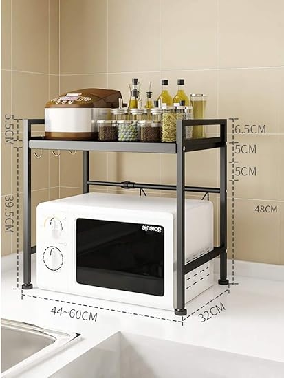 Maison Simple Zgl Meuble Cuisine Pour Micro Onde Et Four Telescopique Metal Etagere Rangement Pour Plan De Travail Color Black Size 44 32 48 Cm Amazon Fr Cuisine Maison