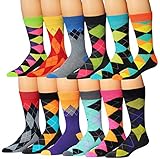 James Fiallo Men's 12-Pairs Funky Colorful Argyle Crew Dress Socks