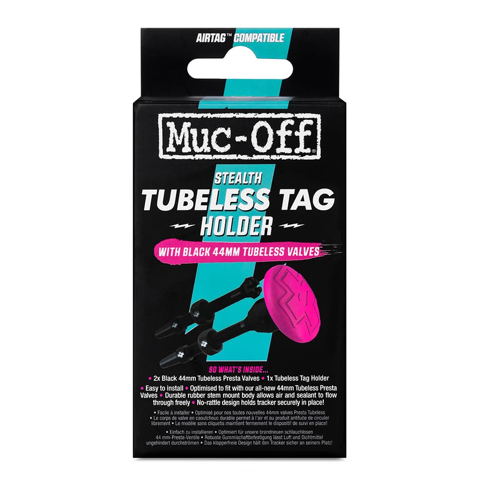 Muc Off Stealth Tubeless Tag Holder - Discreet AirTag Tracker Mount for Tubeless Bike Wheels - Secure, Non-Rattle, Lightweight Silicone & Rubber System - With 44mm Valve Kit