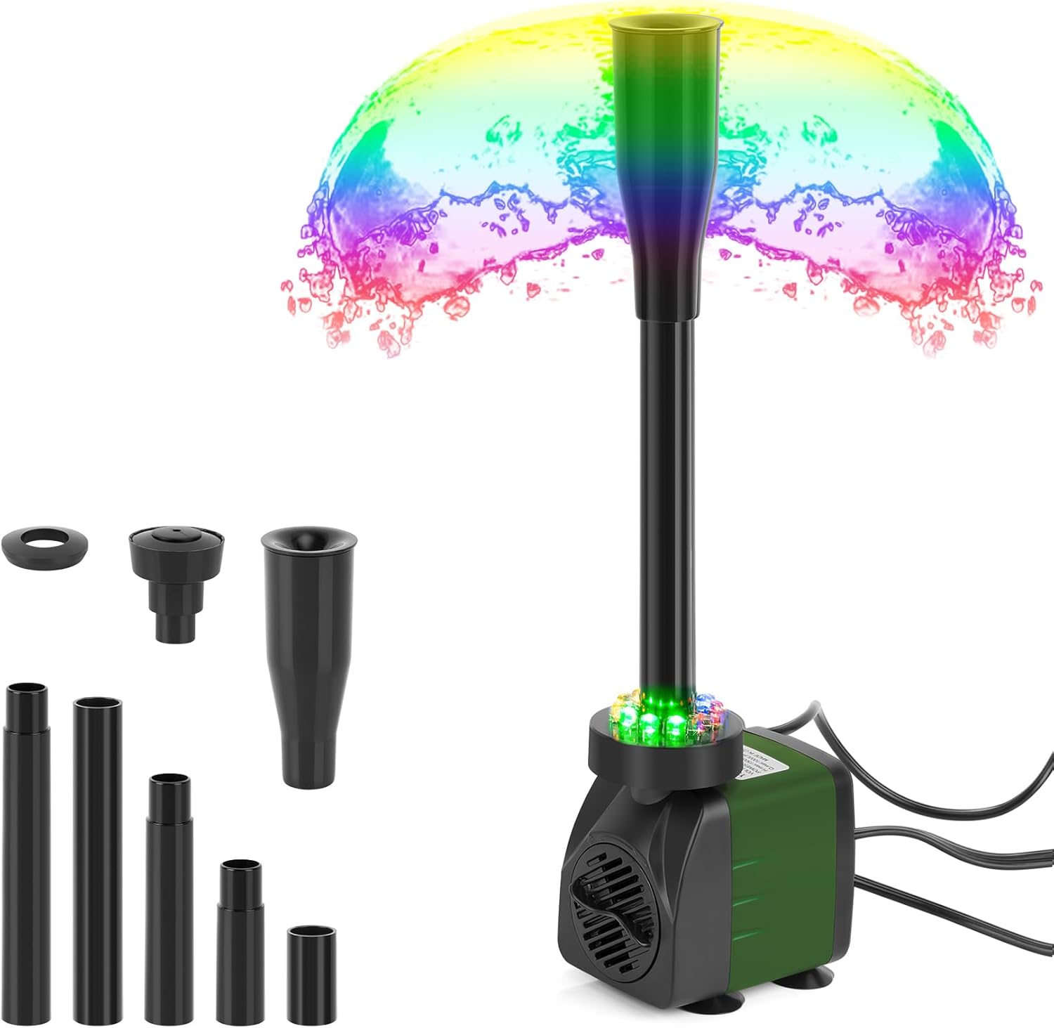 Indoor Fountains & Accessories - 20W 256GPH Submersible Pond Fountain Pump with 12 Colorful LED Light,Water Pump, Aquarium Fountains Pump for Small Ponds,Garden, Aquariums, Fish Tanks, Indoor Outdoor Fountain 3 Types Nozzles Green
