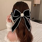 Wiwpar Velvet Black Hair Bow Hair Clips Barrettes Clips Large Bows with Pearl Rhinestone Hair Clip Big Bowknot Barrettes French Style Hair Accessories for Women Girls Halloween Party(Black)
