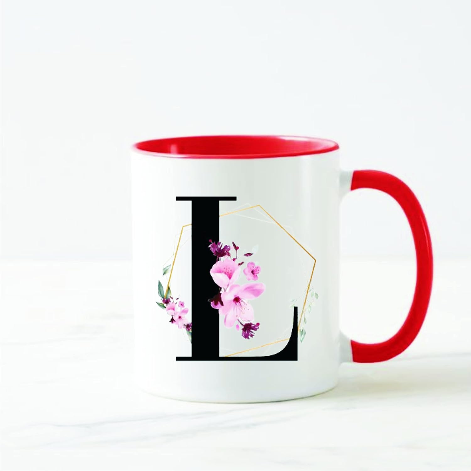 Buy ATC Creative Colorful Floral Letter Alphabet Red Ceramic Mug Letter Printed Ceramic Flower