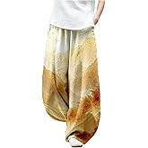 MARSVOVO Baggy Sweatpants for Women Wide Leg Harem Pants Woman Landscape Ink Painting Print Casual Culottes with Pockets
