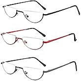 Yiwaeye Half Moon Reading Glasses Anti Blue Light UV, Half Frame Semi Lens Slim Spring Hinge Readers with Case for Men Women