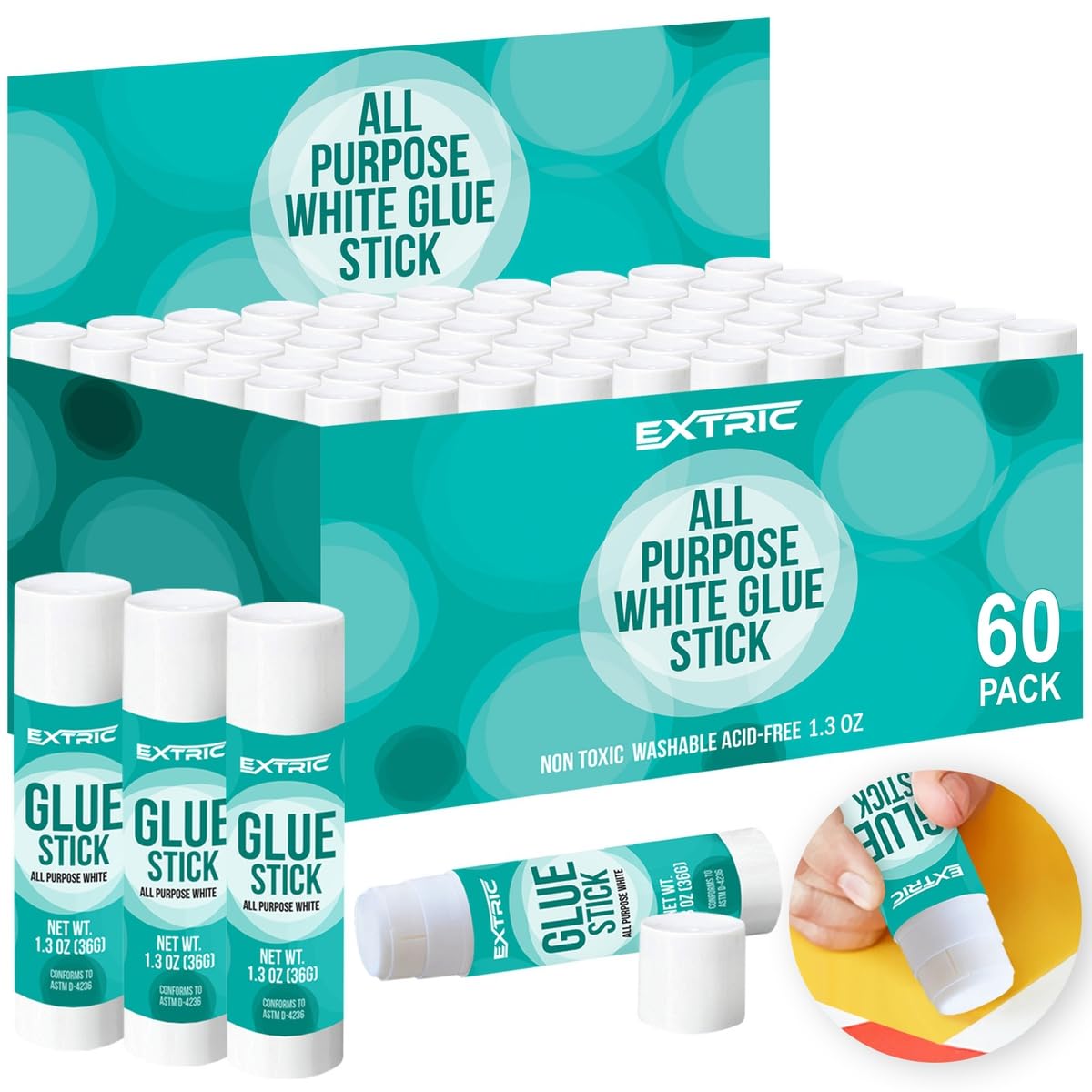 Glue Sticks Bulk Classroom, White Glue Sticks for Kids 60 Count, 1.3 Ounce, Washable All Purpose, for Kids, School and Home