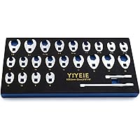 YIYEIE 3/8" Drive Crows Foot Wrench Set, 24PCS Flare Nut Crowfoot Wrench Set, Metric & SAE, 8-22mm & 5/16"-7/8", CR-V Steel, 