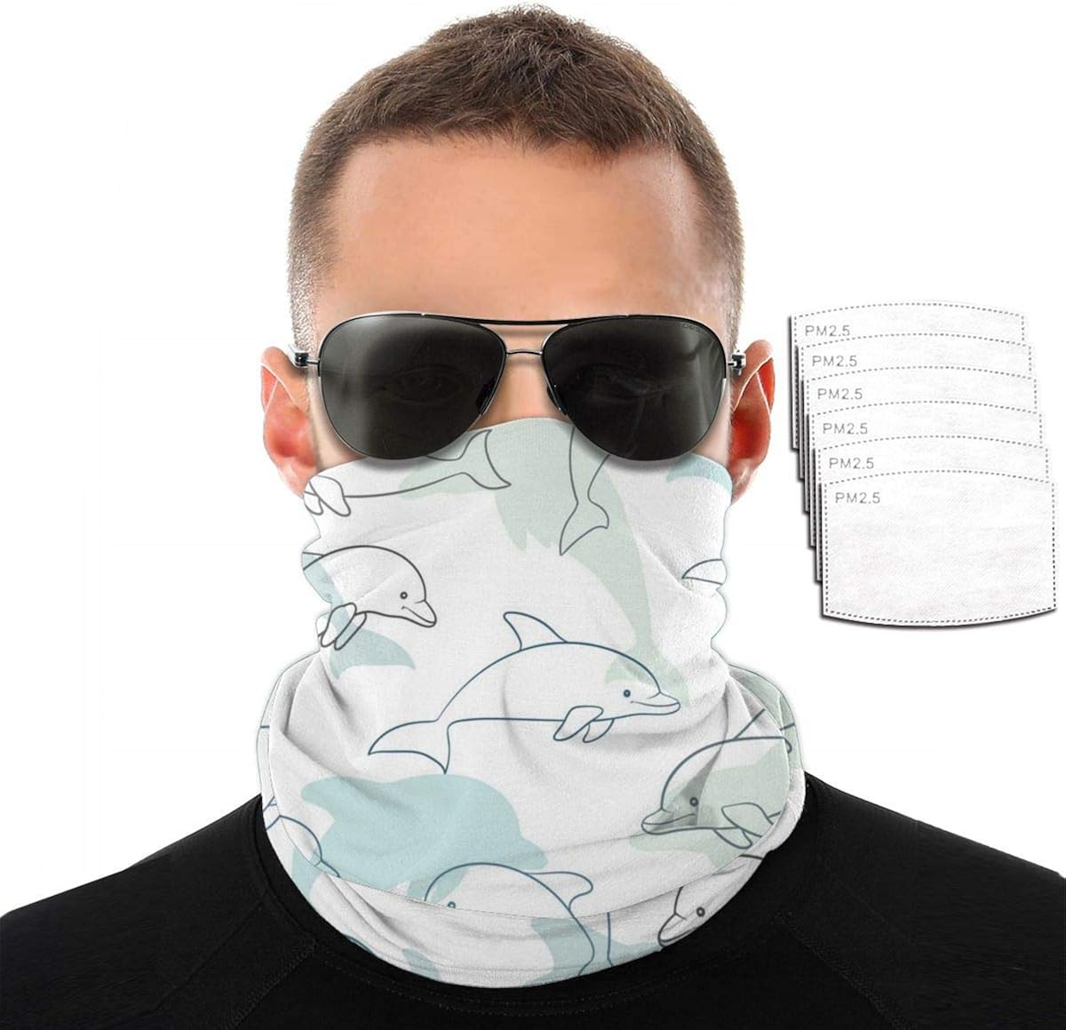 Ocean Dolphin Design Bandana Cloth Face Mask Washable Face Covering