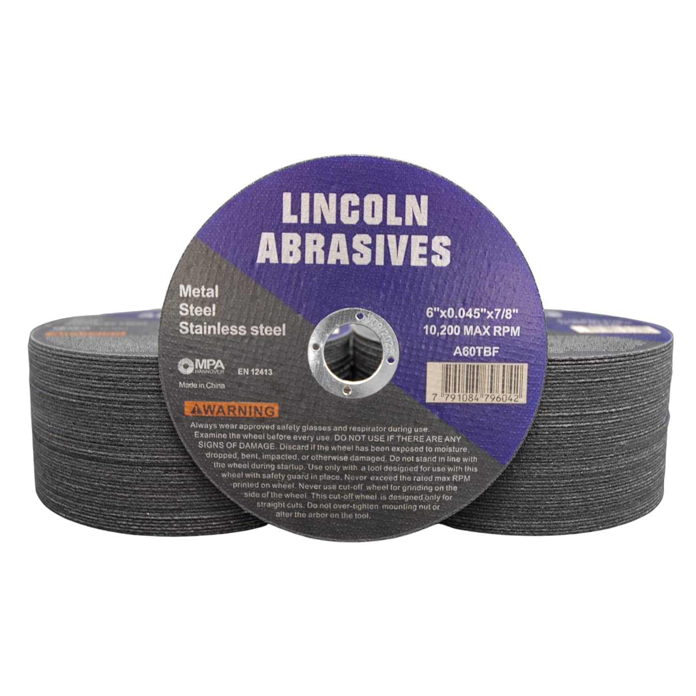 View 1 of 100 Pack 6" Cut-Off Wheels Lincoln Abrasives .045" Metal & Stainless Steel