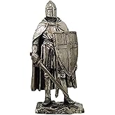 Crusader Knight Statue Silver Finishing Cold Cast Resin Statue 7" (8711)