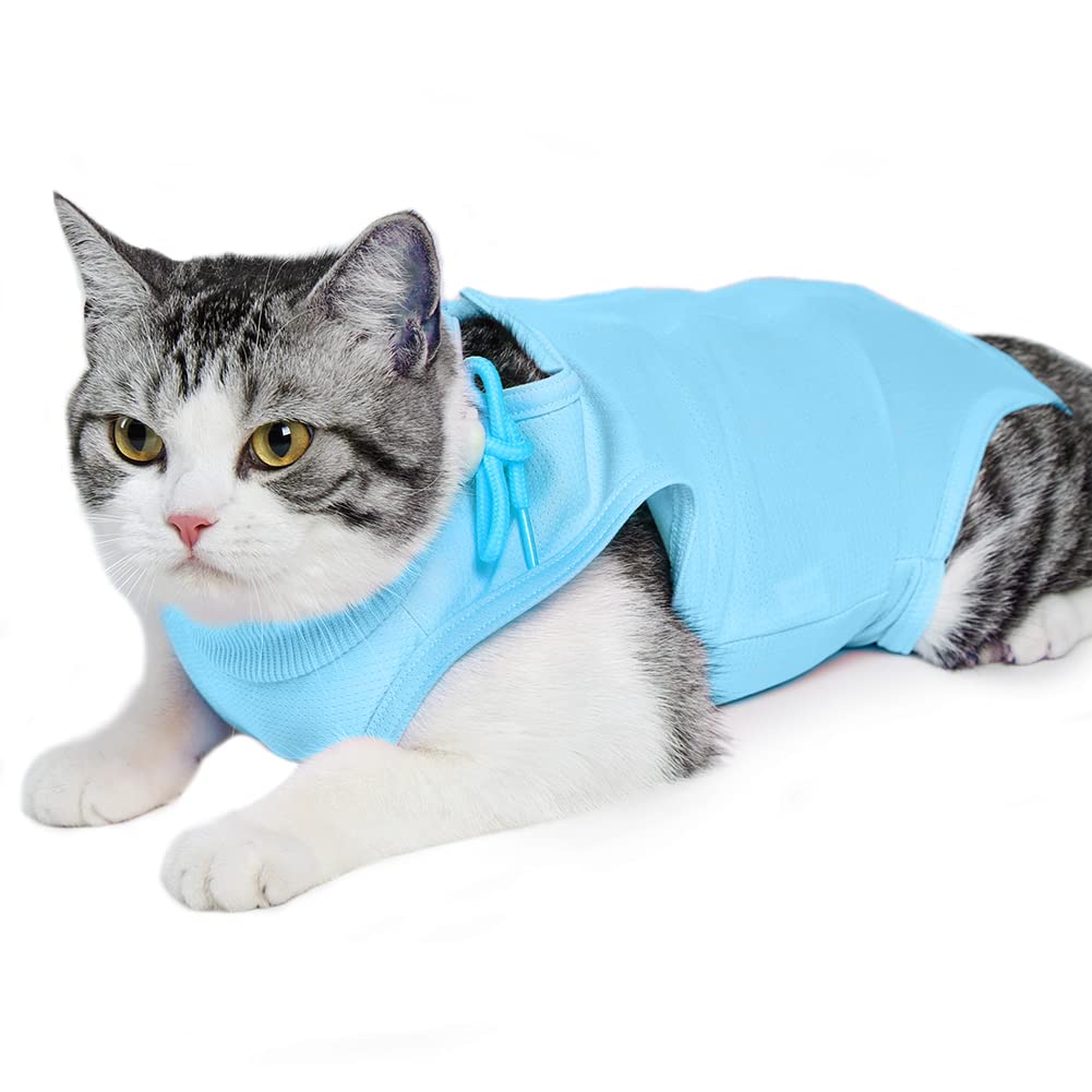 Cat Surgery Recovery Suit for Abdominal Wounds or Skin Diseases, Cat Medical Surgical Clothes Onesies After Surgery E-Collar Alternative Kitten Post-Operative Recovery Vest Shirt (S,Blue)