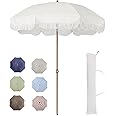 Tempera 7ft Outdoor Patio Umbrella with Carry Bag,Beach Umbrella with Fringe|Vintage Tassel Umbrella with Prime Steel Pole and Ribs Push Button Tilt,Ideal for Garden Lawn,UPF50+