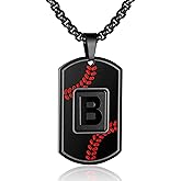 A-Z Dog Tag Necklace for Men - Baseball Charm Pendant, Stainless Steel Chain 22+2 Inches, Personalized Sports Athletes Jewelry Gift