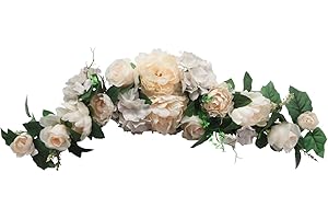 VGIA 32" Rose/Peony/Hydrangea Swag for Wedding Party Home Garden, Wedding Arch Garden Wall Decoration, Weddings, Beige