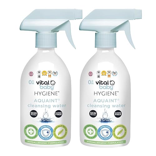 Vital Baby Aquaint Cleansing Water 500ml 2pk | Hypoallergenic & Antibacterial Safe for All Ages, Gentle on Skin, Alcohol-Free, 100% Natural Formula Vegan-Friendly Quick, No-Rinse Skin Cleanser