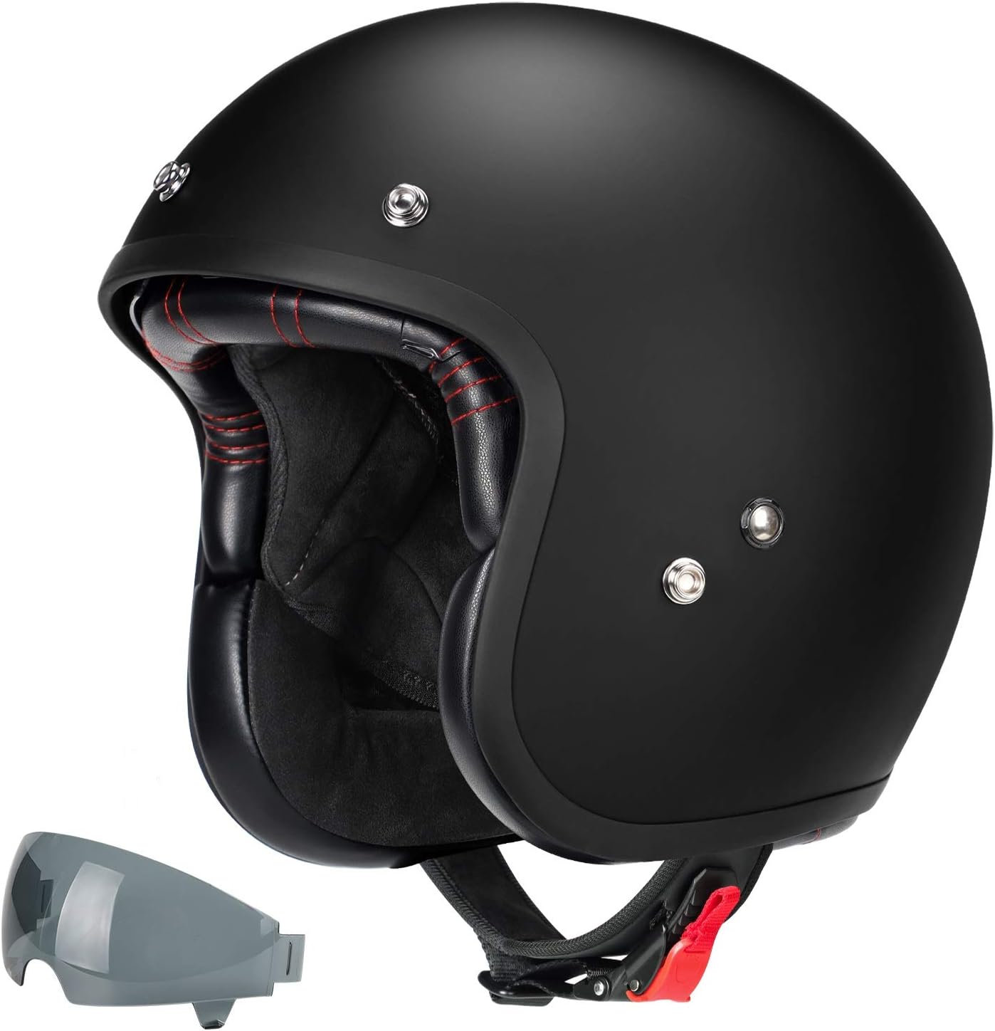 GLX Fiberglass Vintage 3/4 Open-Face Adult Motorcycle Helmet with Extra Tinted Visor for Scooter Moped Cruiser, DOT Approved