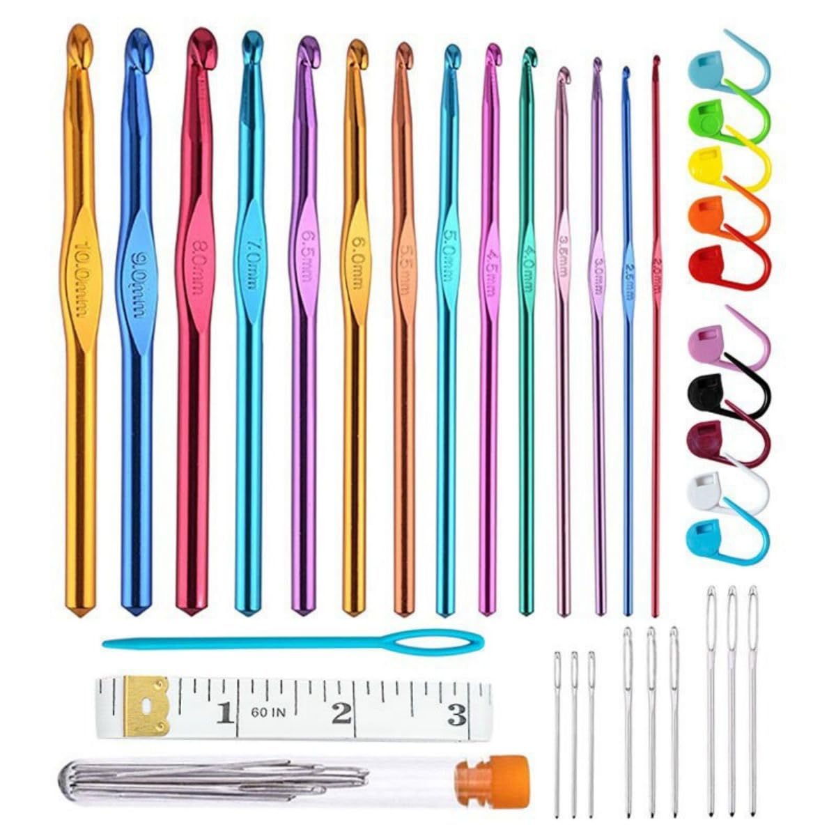 HRLORK 36 Pieces Crochet Hook Set Aluminium Knitting Needles for Beginners or Professionals Knitting Tools Multi Sizes and Colour