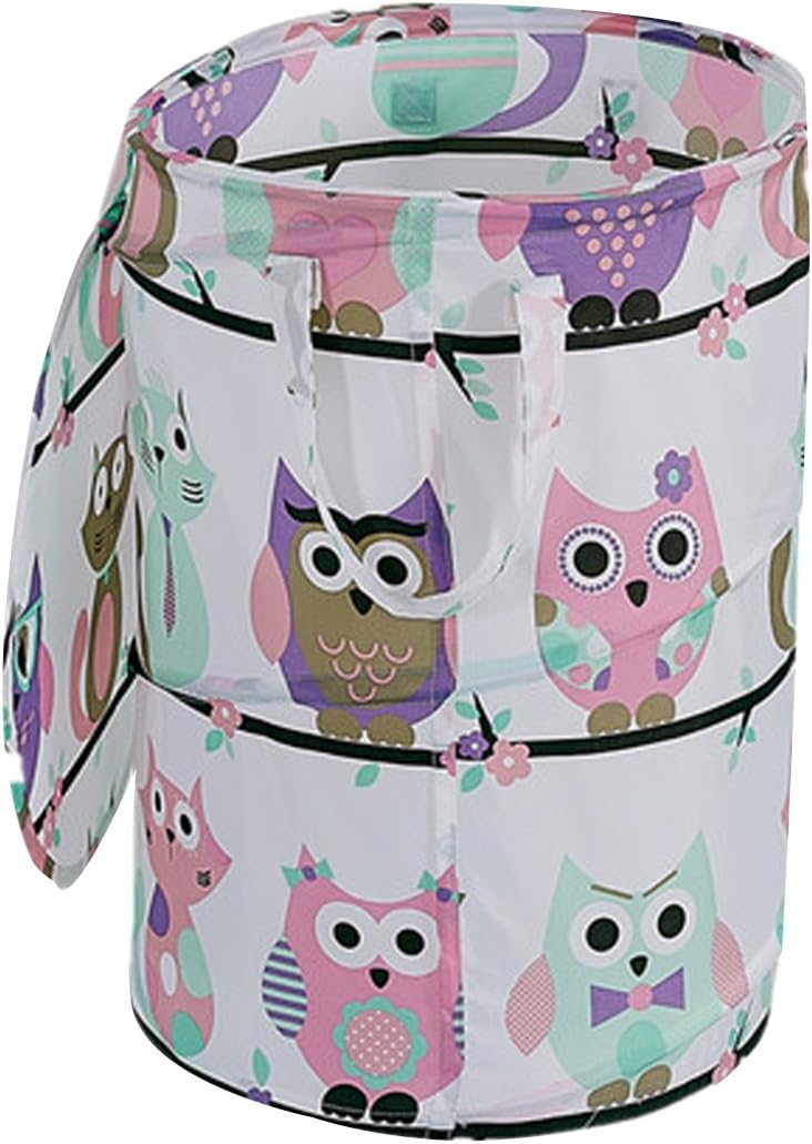 Top Estore Owl Print Laundry Casket Hamper Toys Storage Barrel With Cover (Owl Big)