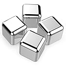Kollea Stainless Steel Reusable Ice Cubes Chilling Stones for Whiskey Wine, Beverage, Pack of 4