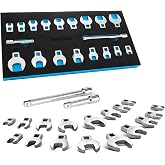 DURATECH 19-Piece 3/8" Drive Crowfoot Wrench Set with 2 Extension Bars | SAE &amp; Metric, 10mm-22mm &amp; 3/8"-7/8", CR-V Steel, for Brake &amp; Fuel Line Fittings in Tight Space, with EVA Foam Tool Organizer