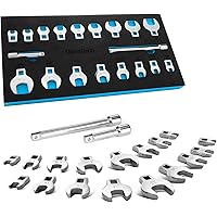 DURATECH 3/8" Drive Crowfoot Wrench Set with 2 Extension Bars, SAE & Metric, 19-Piece, 10-22mm & 3/8"-7/8", CR-V Steel, with 