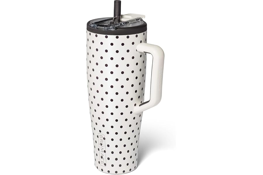 BrüMate Era Flip 40oz Tumbler with 100% Leakproof Covered Straw Lid | Hygienic Covered Straw | Insulated Stainless Steel Water Bottle with Handle | Cup Holder Friendly | BPA-Free (Polka Pearl)