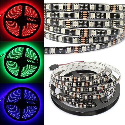 MIYOLE RGB LED Light Strips 300LEDs 5050 LED Tape Black PCB Waterproof DC12V Christmas Tree Lights Pack of 5M(16.4FT)