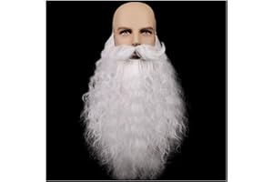Honcloud 18 Inches Men's Long Curly White Synthetic Pre - styled Realistic Fake Beard for Wizard Costume and Halloween Party((White)