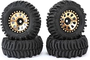 RCAWD 1.0" 7mm Hex Brass Weights Wheels Tires Set, Beadlock RC Crawler Wheels for 1/24 1/18 TRX4M SCX24 FCX24 FCX18 AX24 HobbyPlus CR18P FMS Upgrades Parts 63g*4pcs,55 * 22mm