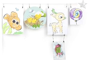 Wallniture Arte Picture Hangers Kit for Kids' Arts and Crafts, Adjustable Wire Curtain Rod with 24 Clips, White