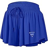 QooNoo 2 in 1 Athletic Shorts for Women Flowy Running Butterfly Shorts with Pockets High Elastic Gym Shorts Tennis Skorts