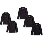 Amazon Essentials Girls and Toddlers' Long-Sleeve School Uniform Interlock Polo Shirts