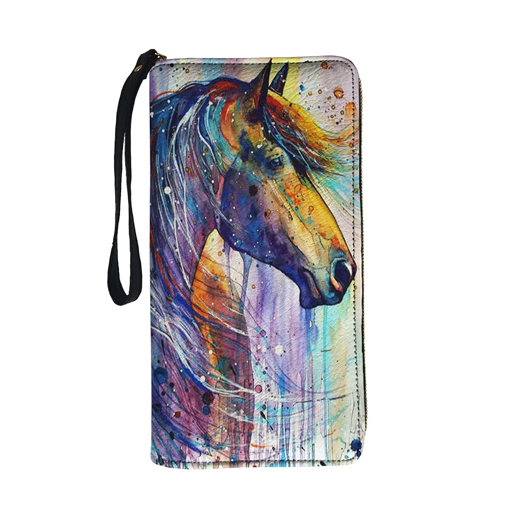 Jeiento Womens Zip Around Leather Wallet Phone Clutch Purse Card Holder Organizer Smart Horse Pattern