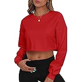 PRIMODA Women's Crewneck Cropped Sweatshirt Loose Pullover Sweatshirt Long Sleeve Crop Tops