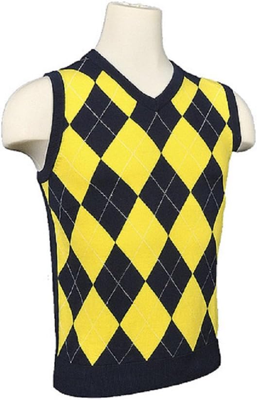 Men's Argyle Sweater Golf Vest Navy/Yellow White