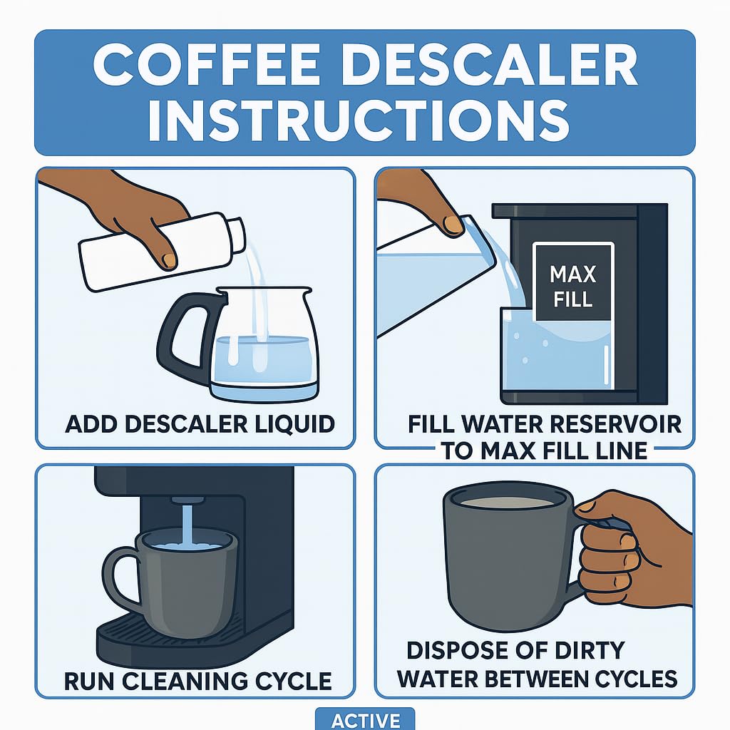 ACTIVE Coffee Machine Descaler Descaling Solution - 32oz (8 Uses) Compatible with Keurig,Nespresso,Breville,Delonghi, Jura, Ninja - Espresso Coffee Maker Cleaner,Coffee Pot Cleaning Limescale Remover