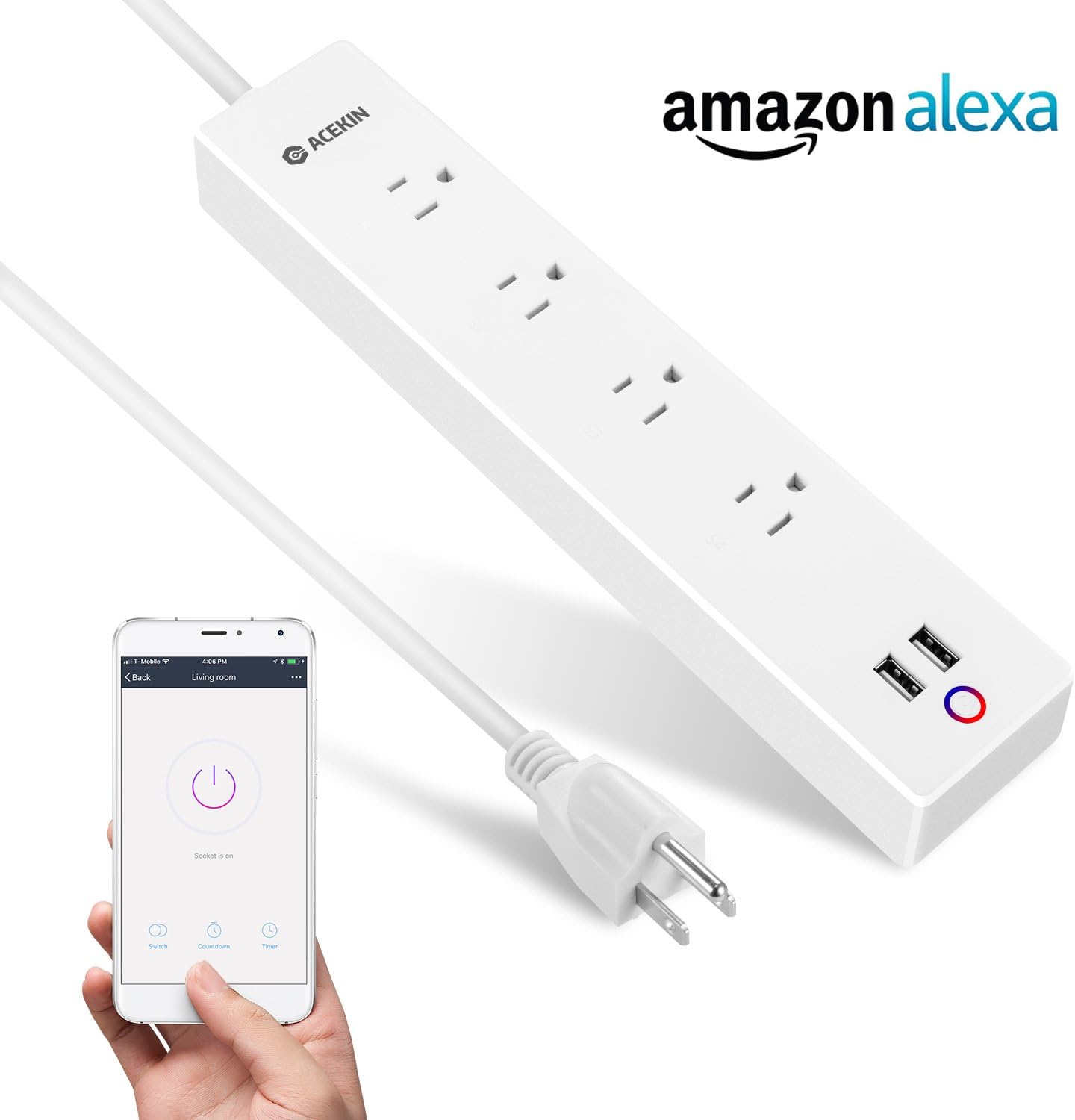 Smart Power Strip with 4 Smart AC Plugs and 2 Smart USB Ports for Acekin Smart WiFi Multi Outlets, Enable Voice Control with Amazon Alexa and Google Assistant