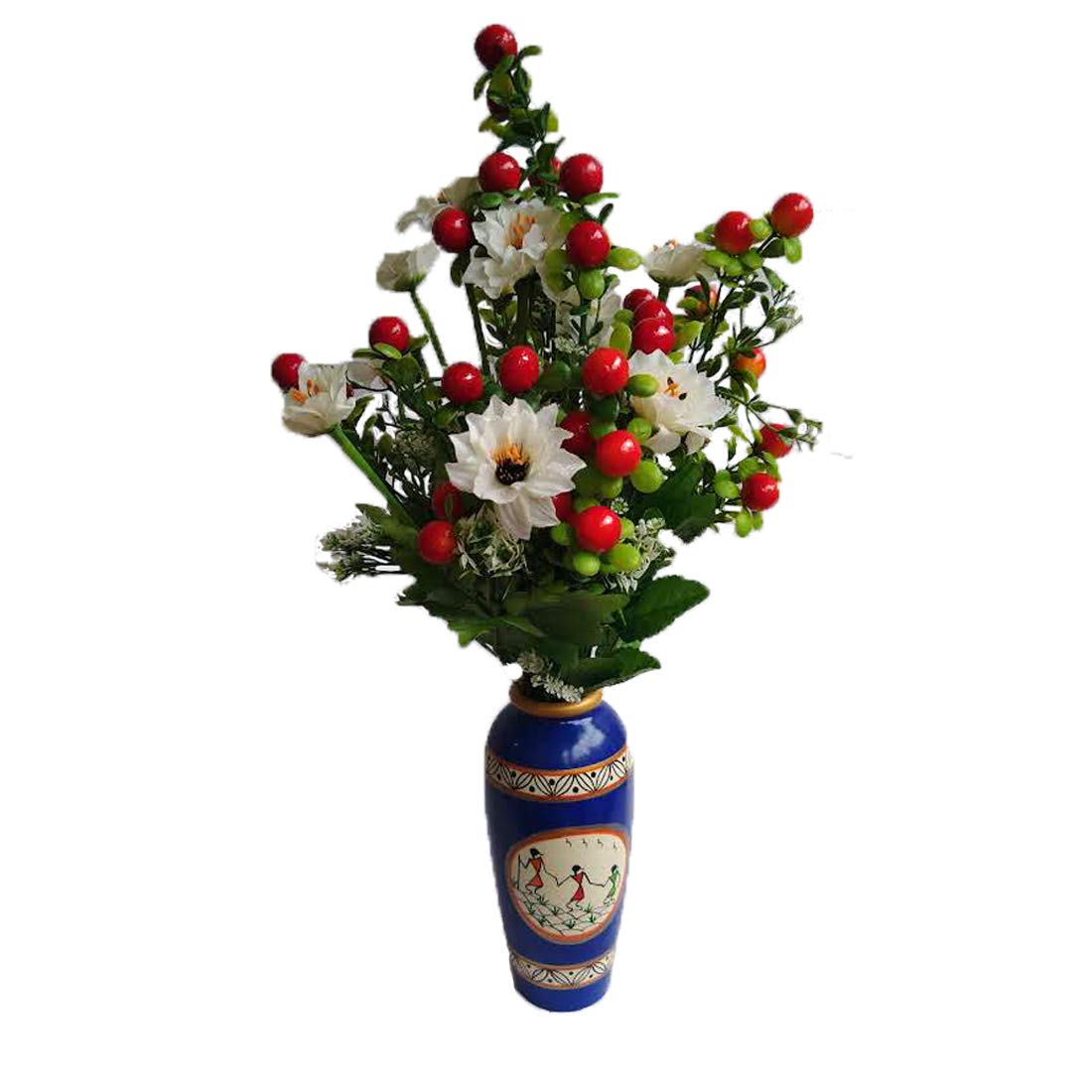 Wooden Table Top Flower Vase Flower Holder And Two Bunches Of