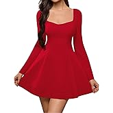 URYIAO Long Sleeve Mini Dress Sweetheart Neckline A Line Short Party Going Out Dresses for Women