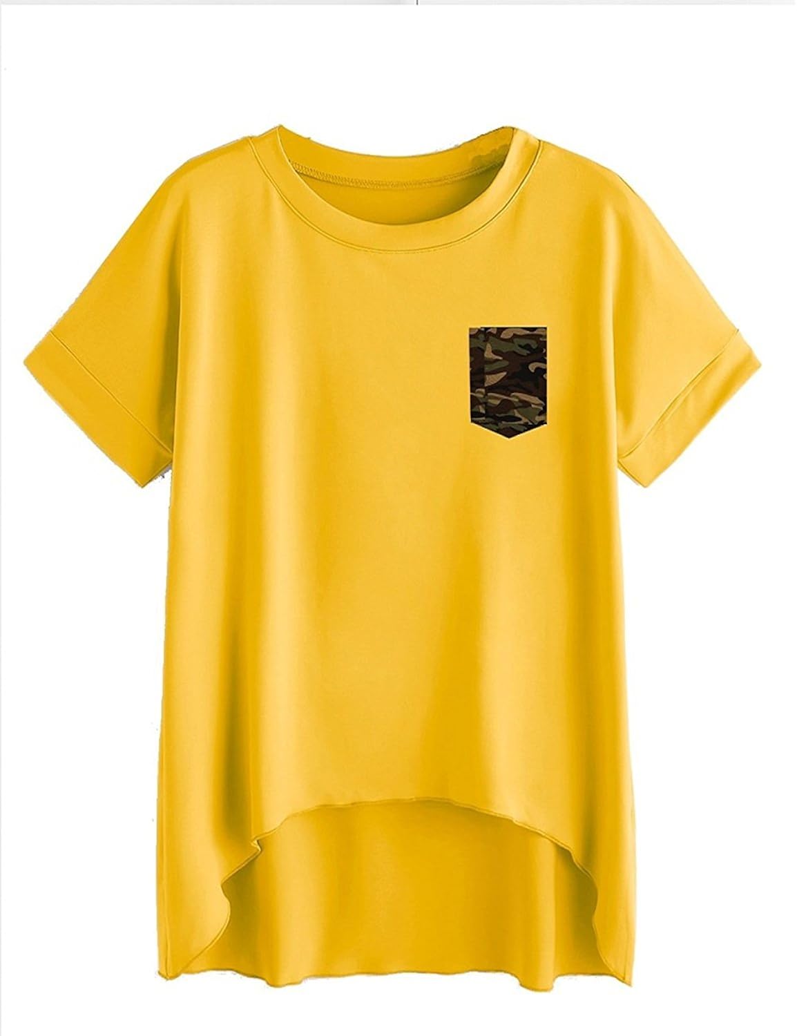 fabula women's yellow up and down cotton tshirt with camouflage pocket (size: s to xxl)