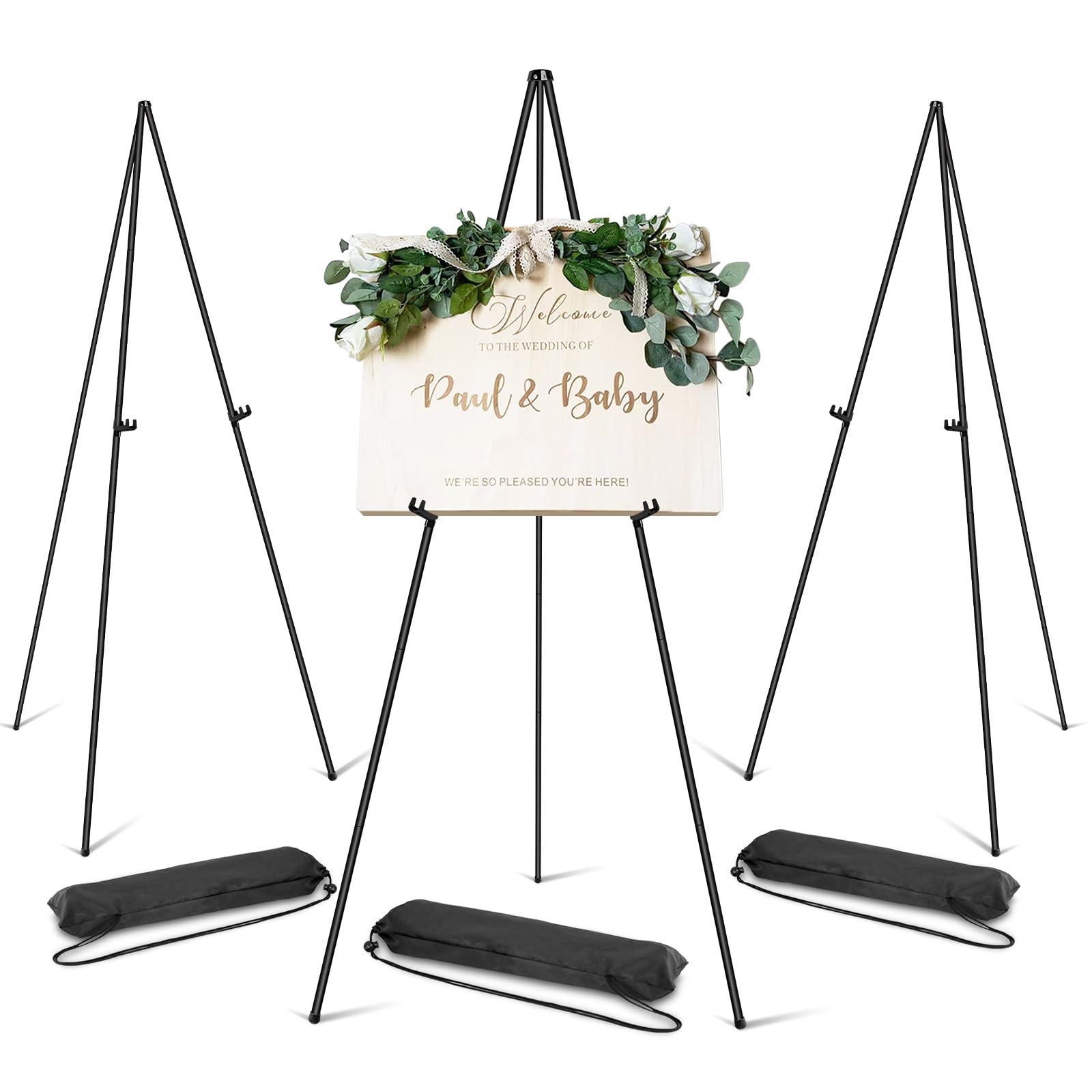 Photo 1 of PUJIANG 3 Pack Easel Stand for Display,63" Easels for Playing Pictures, Easels for Signs, Metal Art Easels for Painting, Poster Sign Holder, Floor Display Stand for Wedding Sign with a Carrying Bag